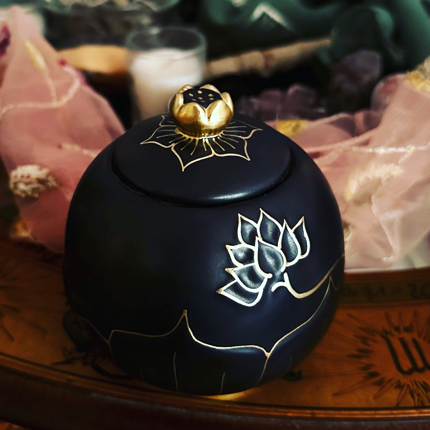 Black Lotus Ceramic Urns, Cremation Funeral, Keepsake Memorial