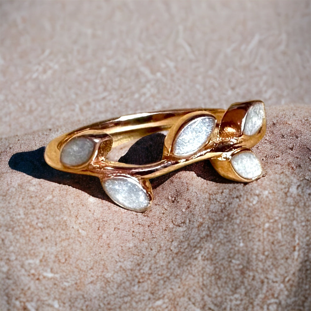 14k White Gold, 14k Gold, 14k Rose Gold or Handmade Leaf Band Cremation Ring - Ash Urn & Sea 