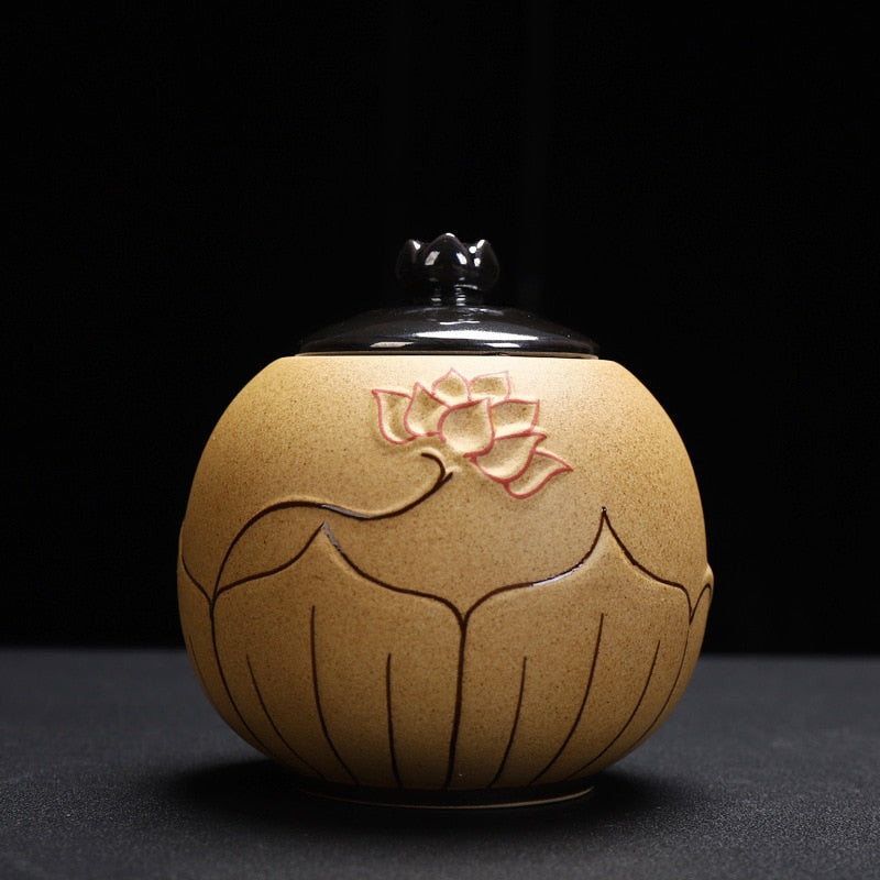 Black Lotus Ceramic Urns, Cremation Funeral, Keepsake Memorial - Ash Urn & Sea 