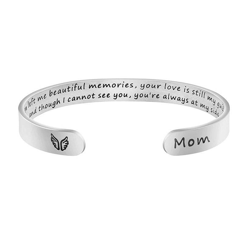 Mom Memorial Cuff Bracelet Heartwarming Message Stainless Steel - Ash Urn & Sea 