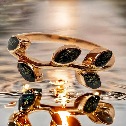 14k White Gold, 14k Gold, 14k Rose Gold Handmade Leaf Band Cremation Ring - Ash Urn & Sea 