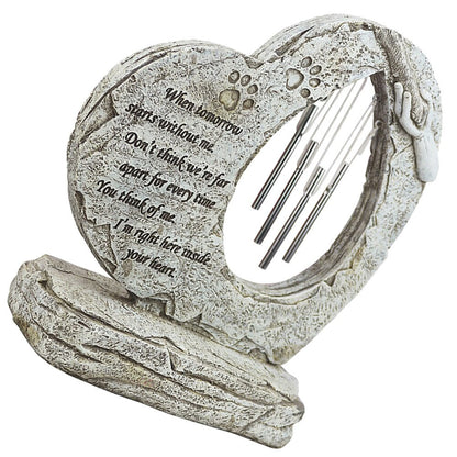 Pet Grave Indoor/Outdoor Heart Shaped Memorial Stone with Wind Chimes - Ash Urn & Sea 