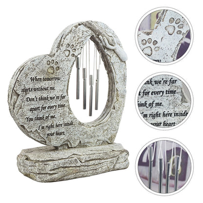 Pet Grave Indoor/Outdoor Heart Shaped Memorial Stone with Wind Chimes - Ash Urn & Sea 
