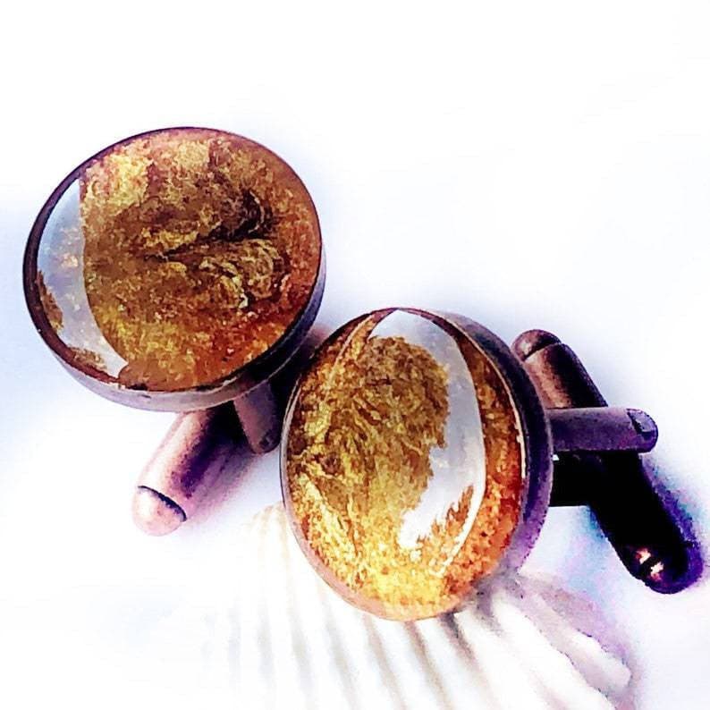 Cremation Cufflinks Jewelry for Men, Handmade Ashes Cufflinks, Cufflinks from Bride, Cufflinks for Groom - Ash Urn & Sea 